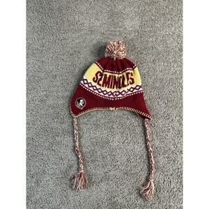 Florida Seminoles Hat Adult One Size Red Beige Pom Hat Beanie Tasseled Acrylic